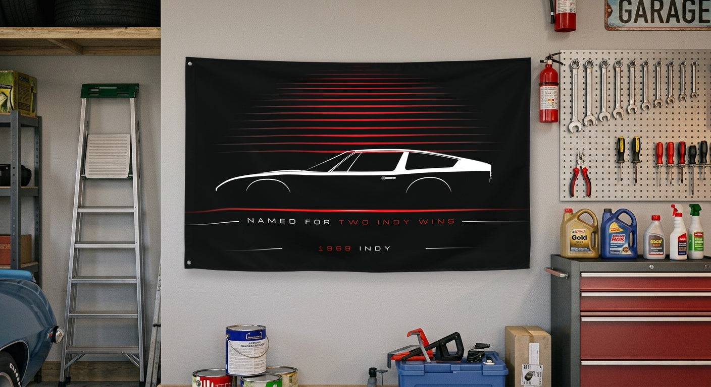 Maserati Indy 1969 car silhouette flag - Garage Wall