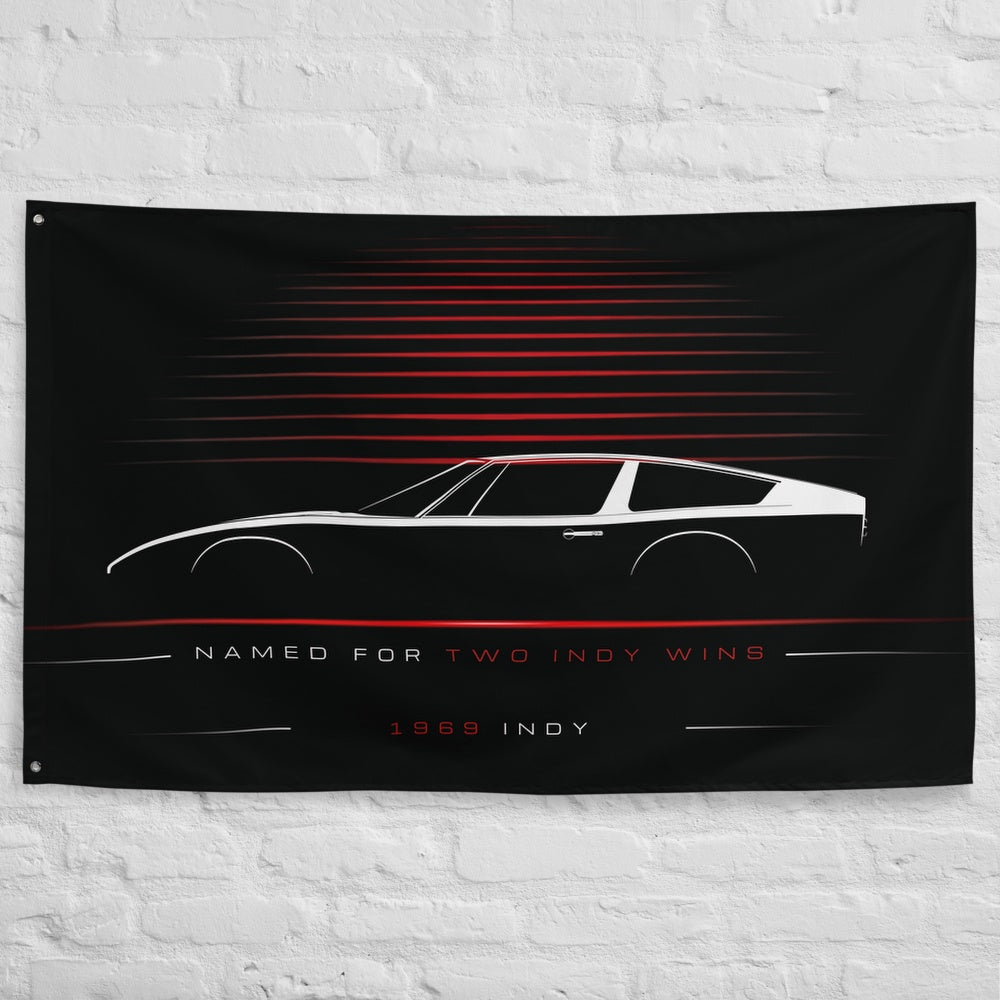Maserati Indy 1969 car silhouette flag - White Brick Wall