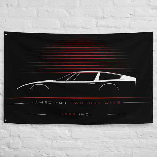 Maserati Indy 1969 car silhouette flag - White Brick Wall