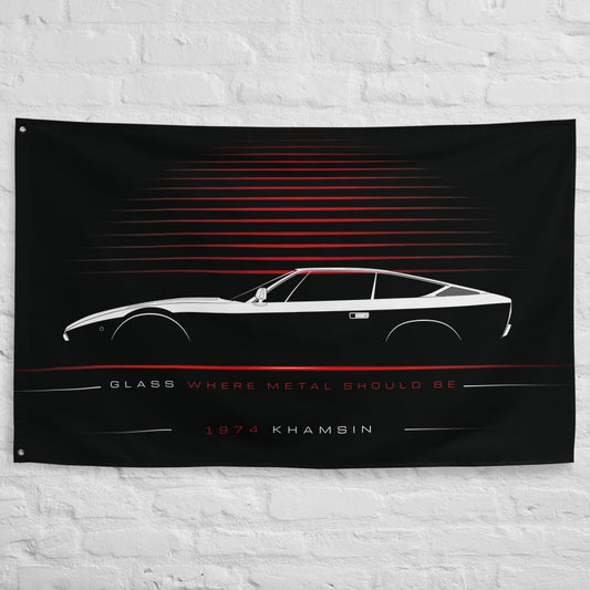 Maserati Khamsin 1974 car silhouette flag - White Brick Wall