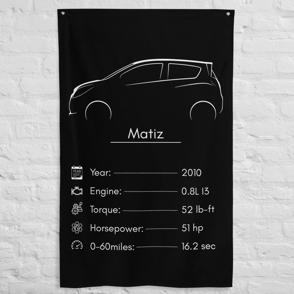 Daewoo Matiz 2010 car silhouette spec flag - White Brick Wall