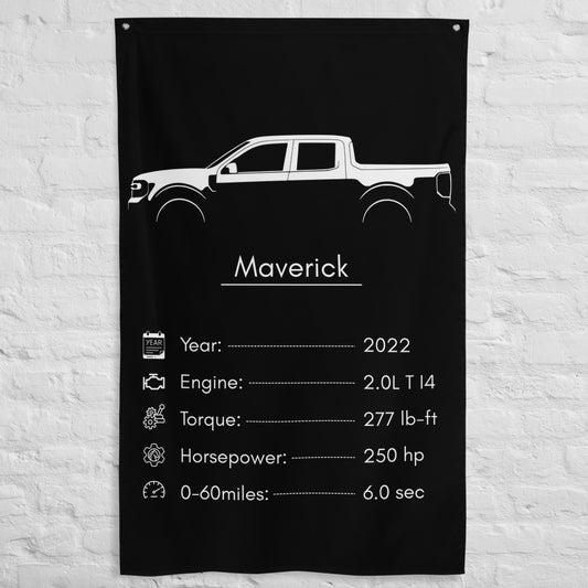 Ford Maverick 2022 car silhouette spec flag - White Brick Wall
