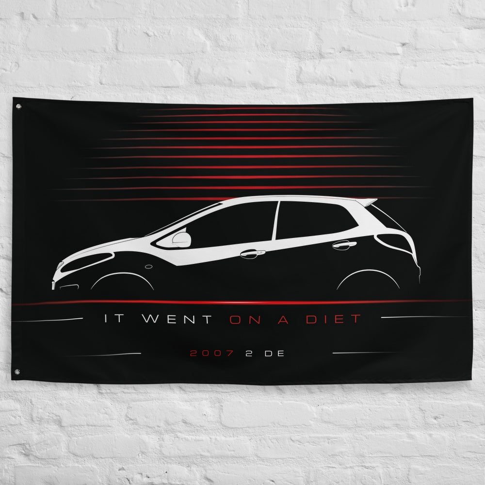Mazda 2 DE 2007 car silhouette flag - White Brick Wall