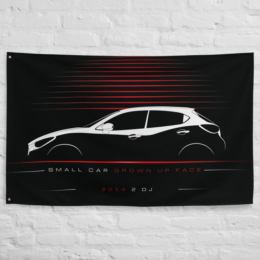 Mazda 2 DJ 2014 car silhouette flag - White Brick Wall