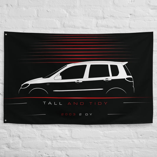 Mazda 2 DY 2003 car silhouette flag - White Brick Wall