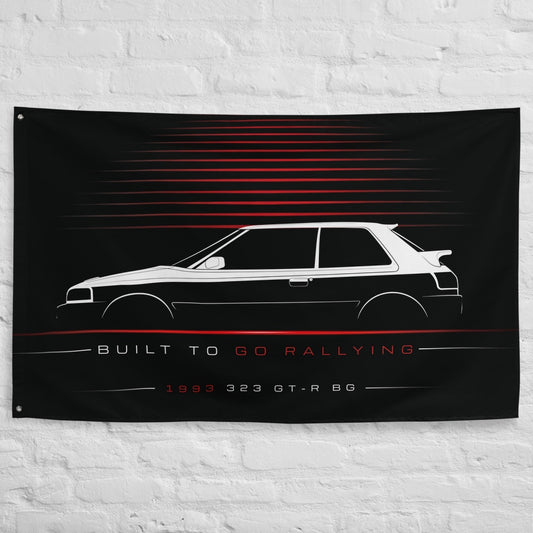 Mazda 323 GT-R BG 1993 car silhouette flag - White Brick Wall