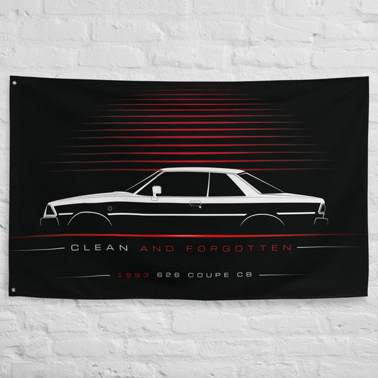 Mazda 626 Coupe CB 1993 car silhouette flag - White Brick Wall