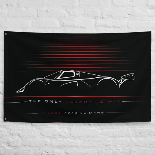 Mazda 787B Le Mans 1991 car silhouette flag - White Brick Wall