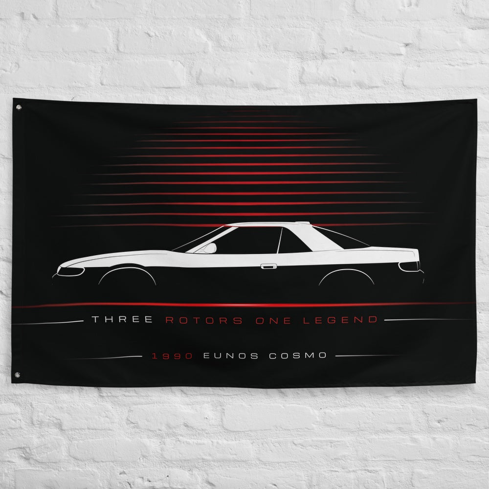 Mazda Eunos Cosmo 1990 car silhouette flag - White Brick Wall