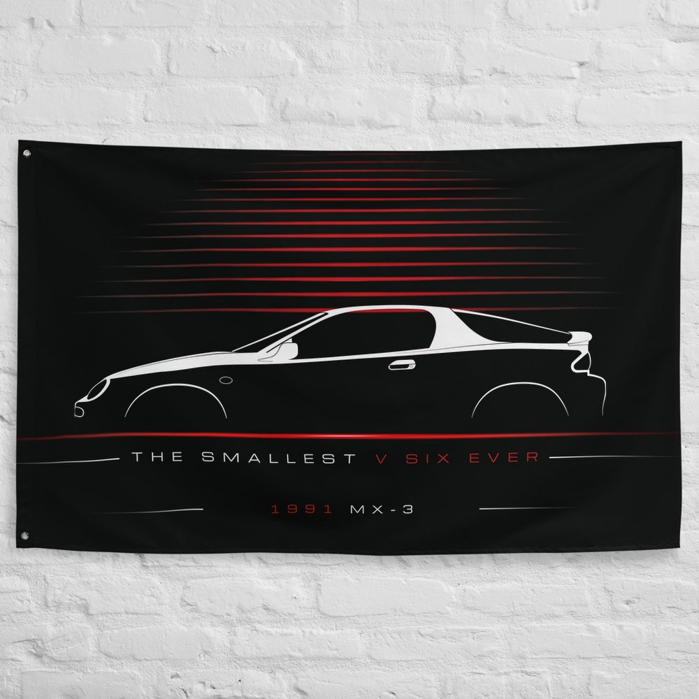 Mazda MX-3 1991 car silhouette flag - White Brick Wall