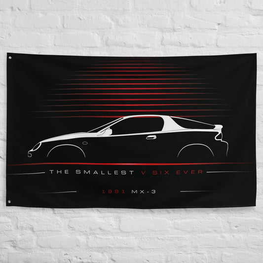 Mazda MX-3 1991 car silhouette flag - White Brick Wall