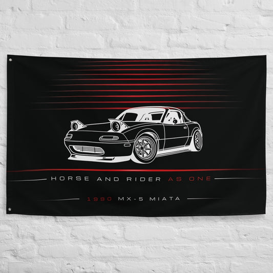 Mazda MX-5 Miata 1990 car silhouette flag - White Brick Wall