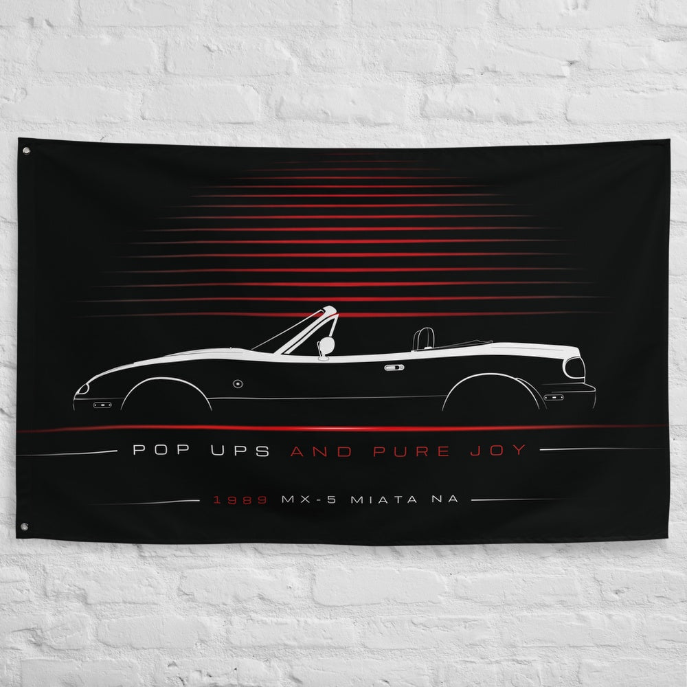 Mazda MX-5 Miata NA 1989 car silhouette flag - White Brick Wall