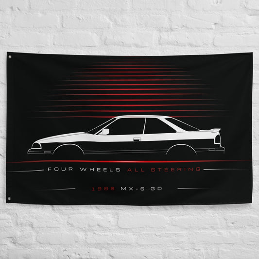 Mazda MX-6 GD 1988 car silhouette flag - White Brick Wall