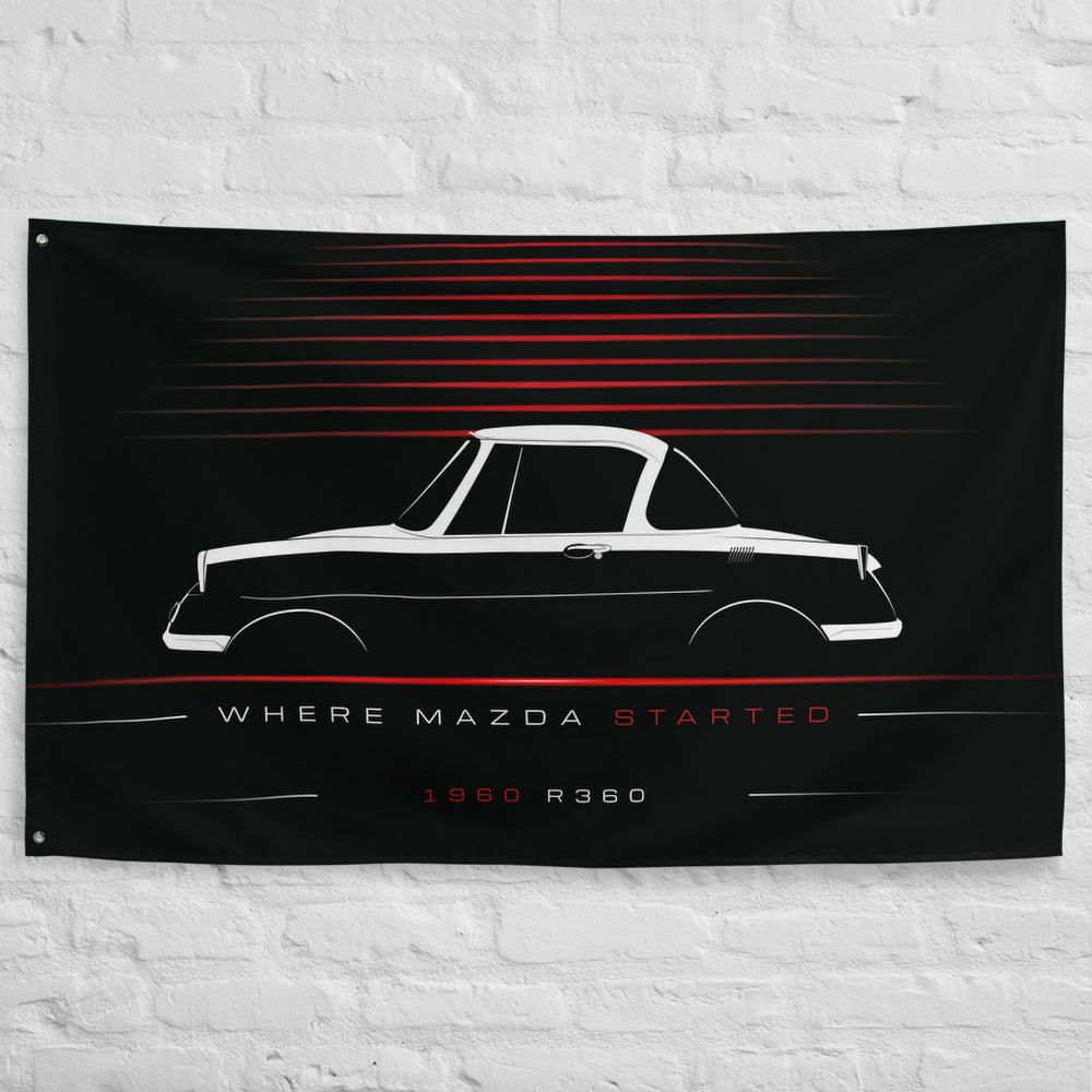 Mazda R360 1960 car silhouette flag - White Brick Wall