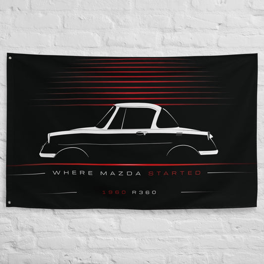 Mazda R360 1960 car silhouette flag - White Brick Wall
