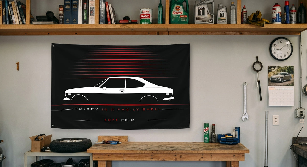 Mazda RX-2 1971 car silhouette flag - Garage Workbench