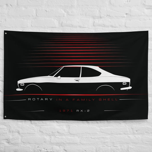 Mazda RX-2 1971 car silhouette flag - White Brick Wall