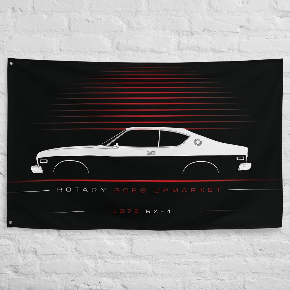 Mazda RX-4 1972 car silhouette flag - White Brick Wall