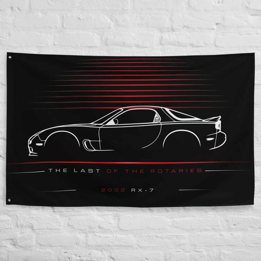 Mazda RX-7 2002 car silhouette flag - White Brick Wall