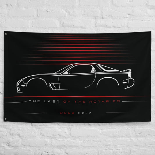 Mazda RX-7 2002 car silhouette flag - White Brick Wall