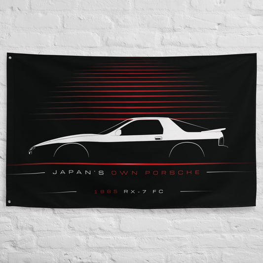 Mazda RX-7 FC 1985 car silhouette flag - White Brick Wall