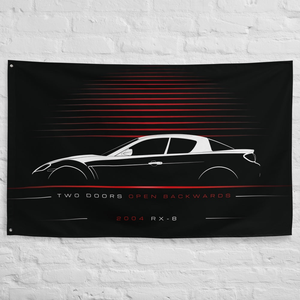 Mazda RX-8 2004 car silhouette flag - White Brick Wall