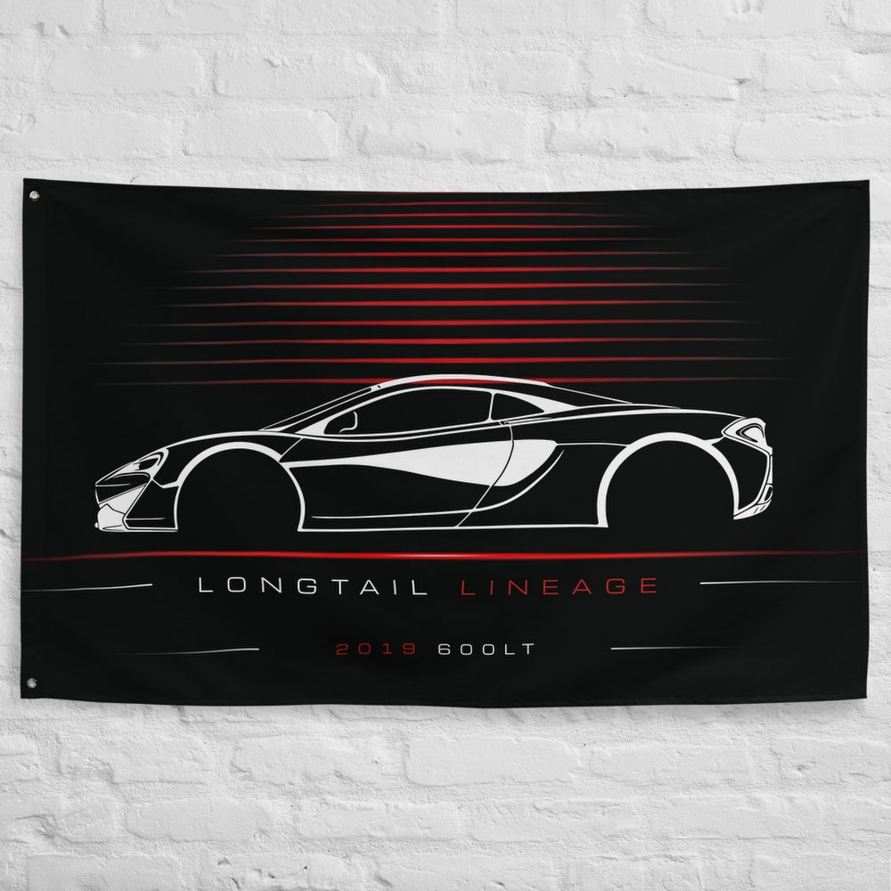 McLaren 600LT 2019 car silhouette flag - White Brick Wall
