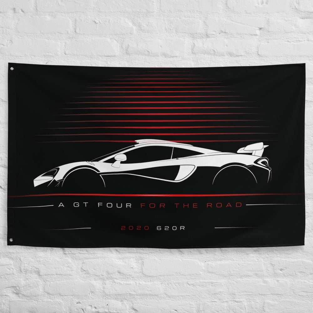 McLaren 620R 2020 car silhouette flag - White Brick Wall