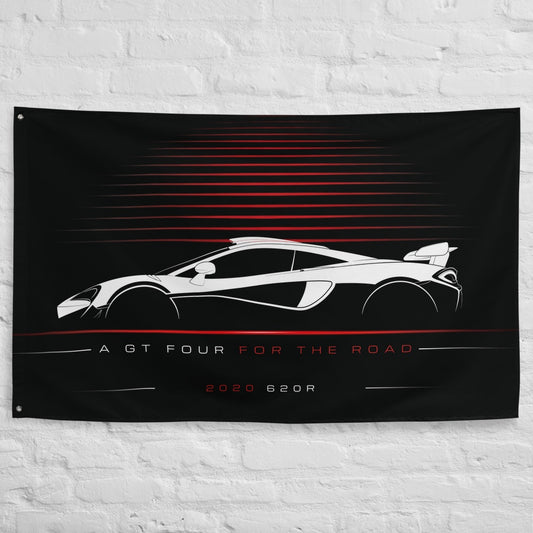 McLaren 620R 2020 car silhouette flag - White Brick Wall
