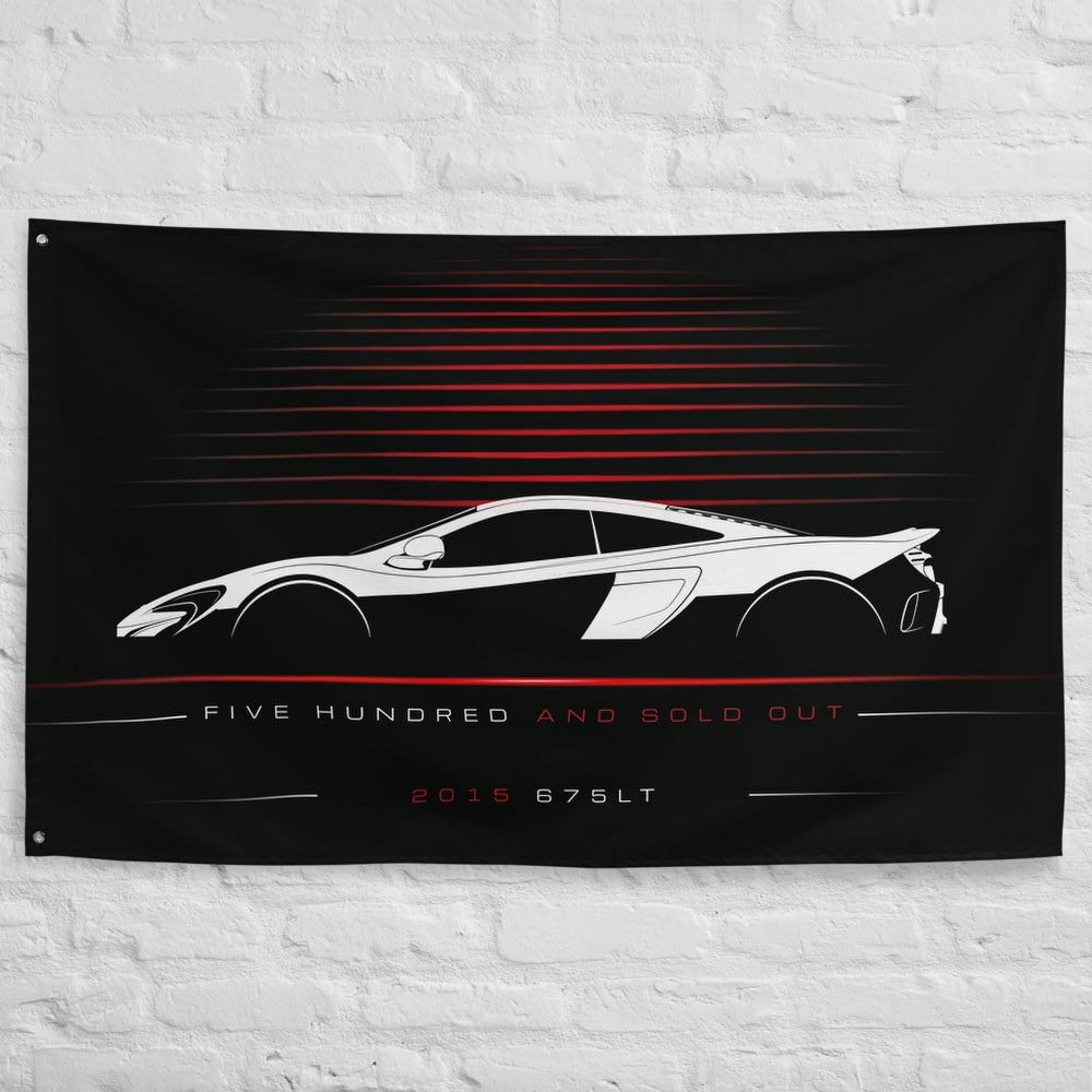 McLaren 675LT 2015 car silhouette flag - White Brick Wall