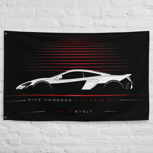McLaren 675LT 2015 car silhouette flag - White Brick Wall