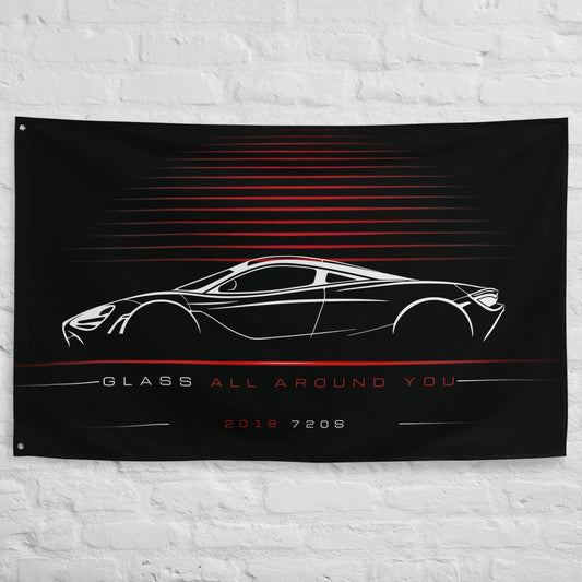 McLaren 720S 2018 car silhouette flag - White Brick Wall