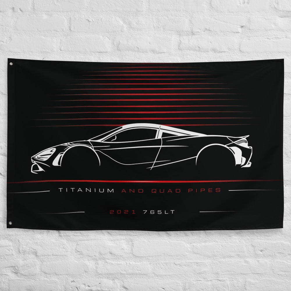 McLaren 765LT 2021 car silhouette flag - White Brick Wall