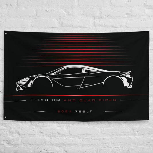 McLaren 765LT 2021 car silhouette flag - White Brick Wall