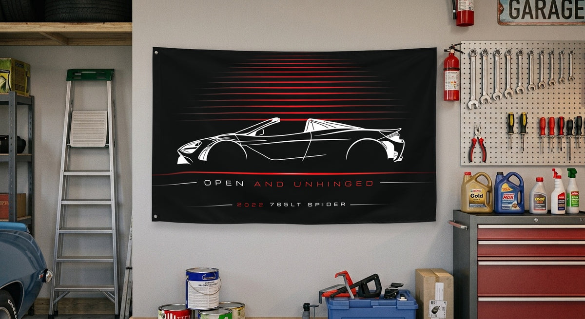 McLaren 765LT Spider 2022 car silhouette flag - Garage Wall