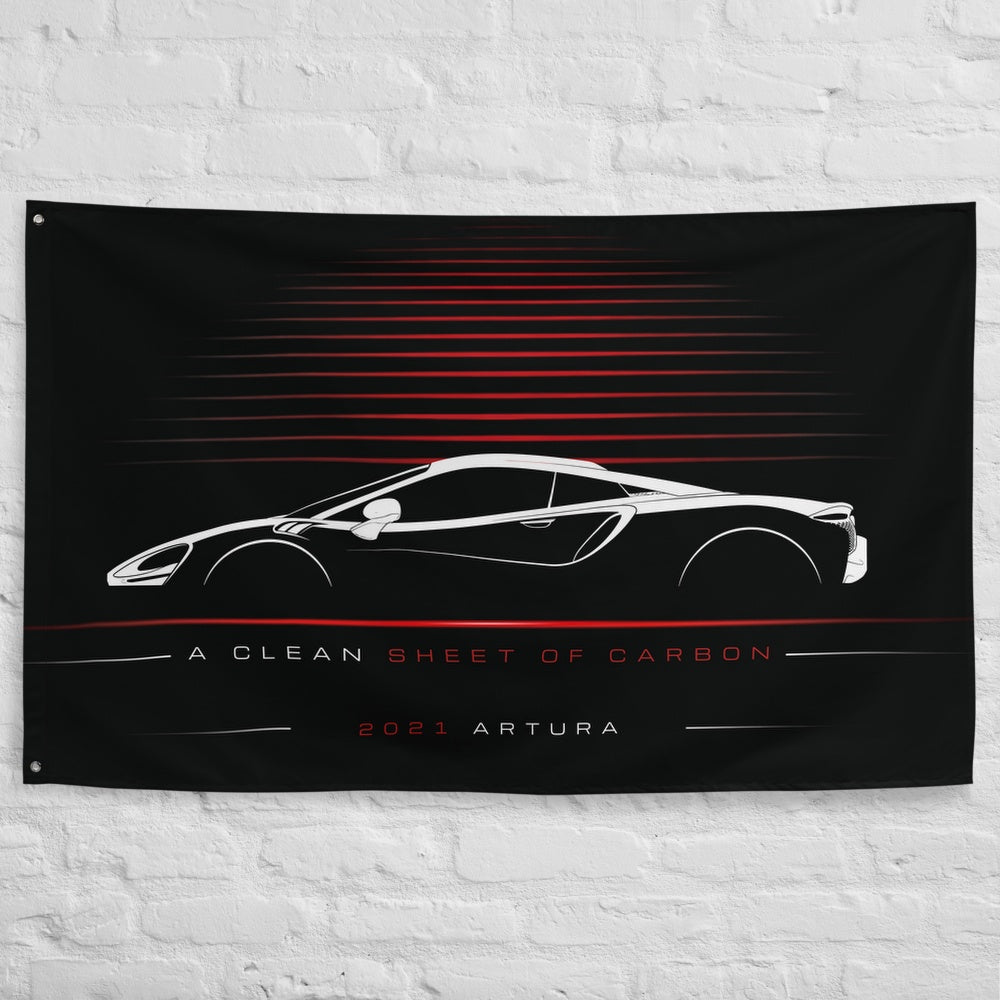 McLaren Artura 2021 car silhouette flag - White Brick Wall