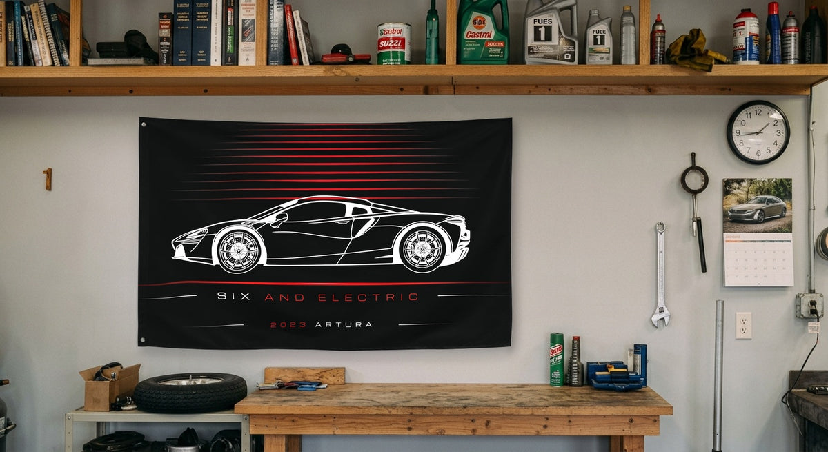 McLaren Artura 2023 car silhouette flag - Garage Workbench