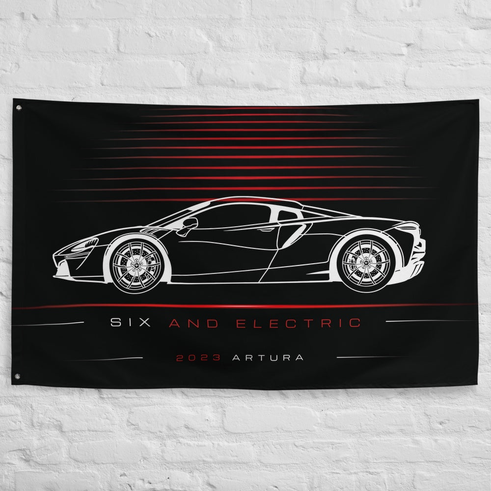 McLaren Artura 2023 car silhouette flag - White Brick Wall