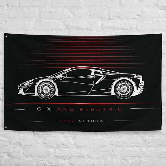 McLaren Artura 2023 car silhouette flag - White Brick Wall
