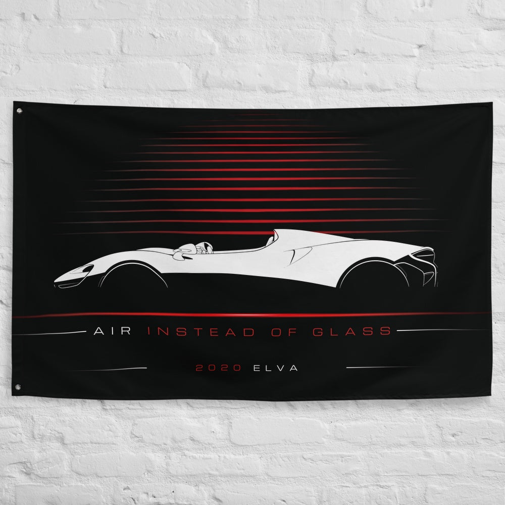 McLaren Elva 2020 car silhouette flag - White Brick Wall