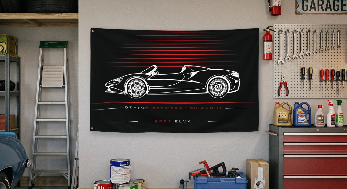 McLaren Elva 2021 car silhouette flag - Garage Wall
