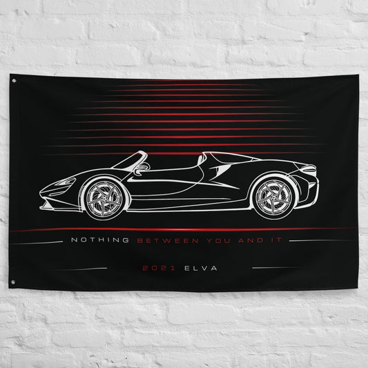 McLaren Elva 2021 car silhouette flag - White Brick Wall