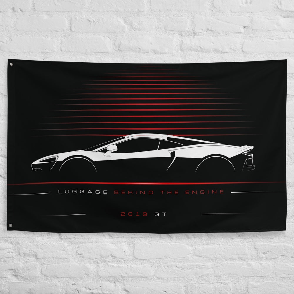 McLaren GT 2019 car silhouette flag - White Brick Wall