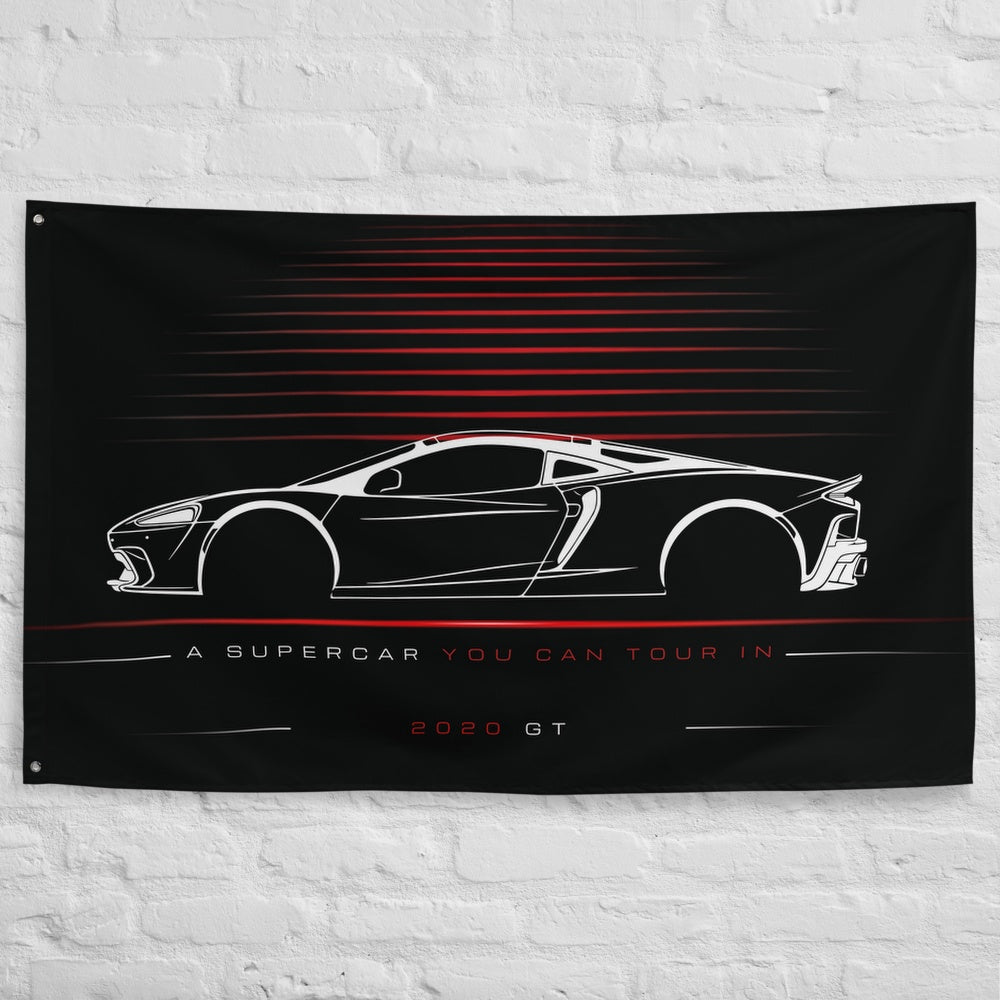McLaren GT 2020 car silhouette flag - White Brick Wall
