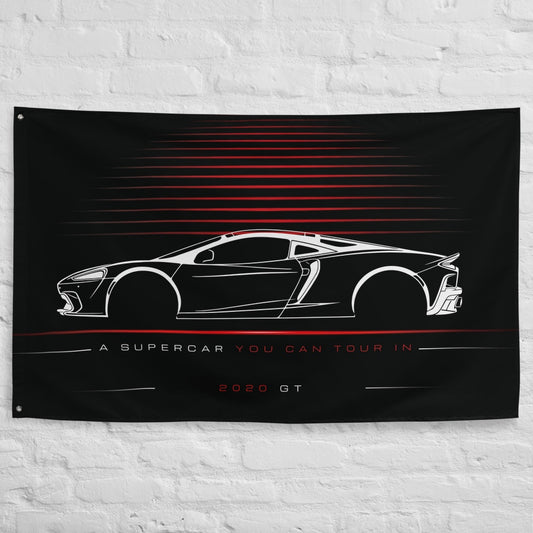 McLaren GT 2020 car silhouette flag - White Brick Wall