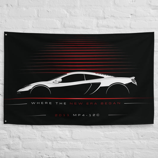McLaren MP4-12C 2011 car silhouette flag - White Brick Wall