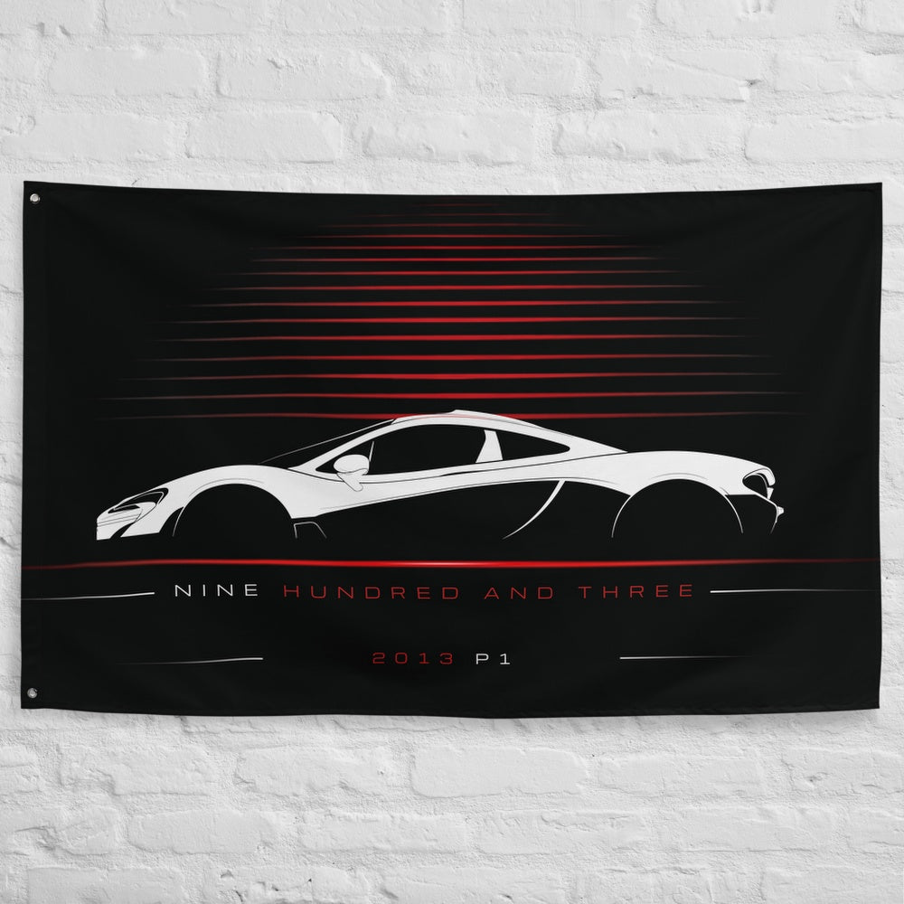 McLaren P1 2013 car silhouette flag - White Brick Wall