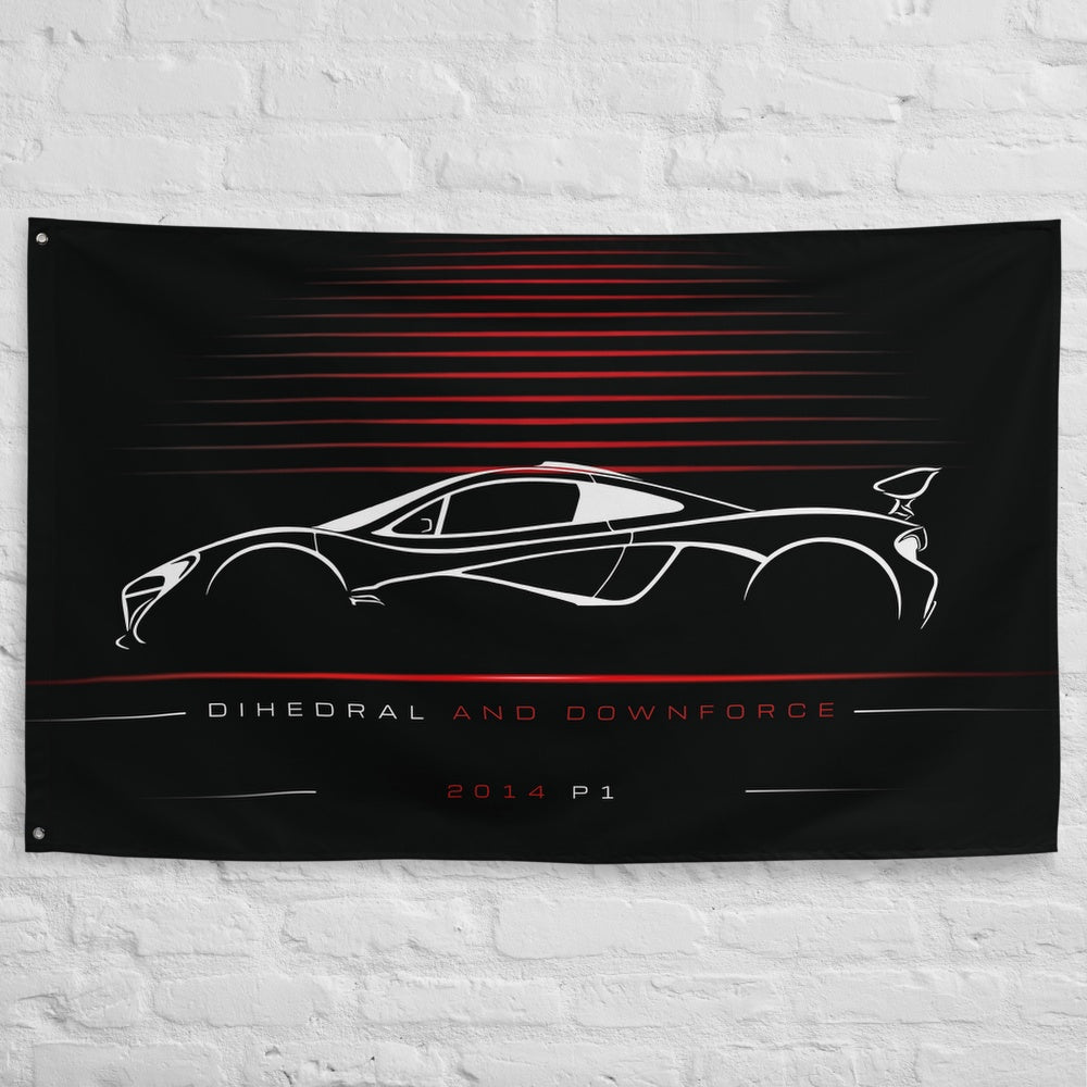 McLaren P1 2014 car silhouette flag - White Brick Wall