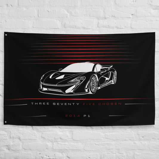 McLaren P1 Supercar 2014 car silhouette flag - White Brick Wall